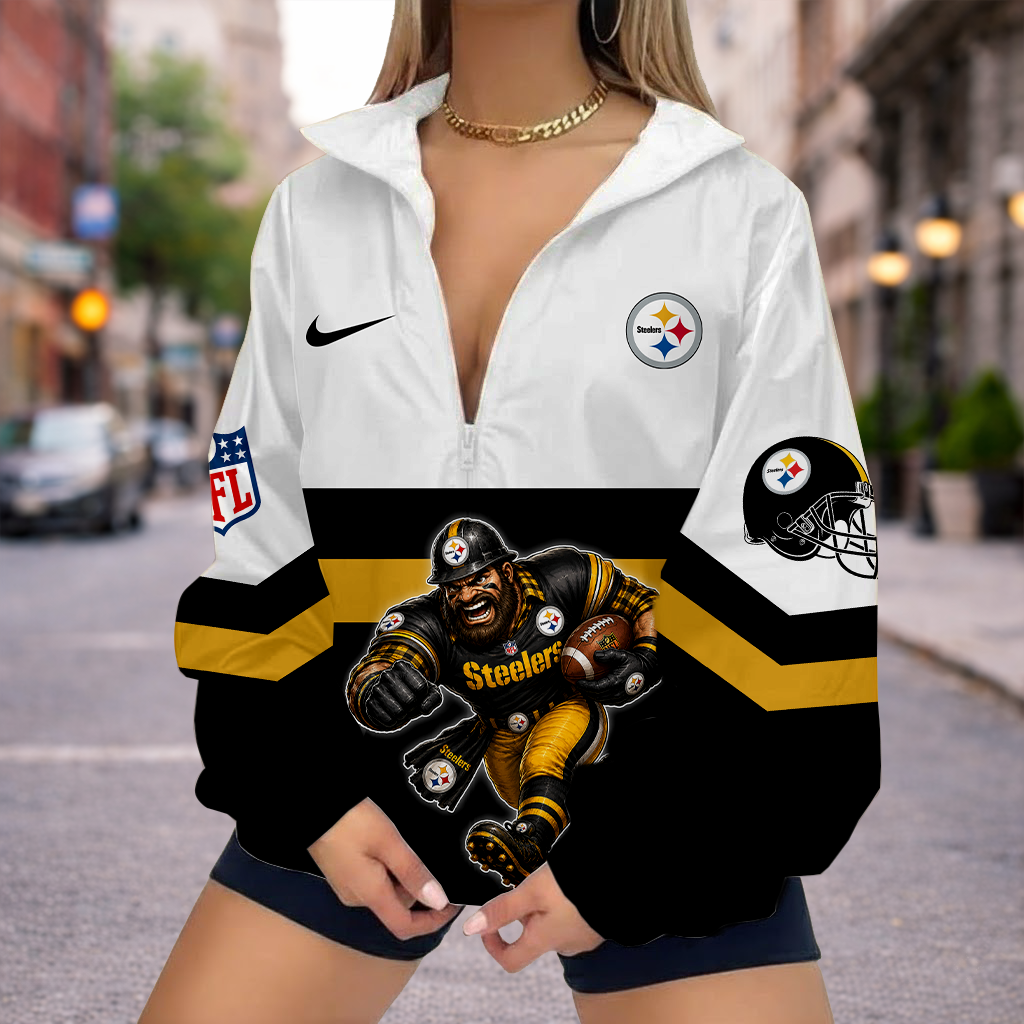FINAL SALE - NEW CUSTOMIZED NFL14 PSB PITTSBURGH STEELERS V-NECK ZIPPER SWEATSHIRT JACKET