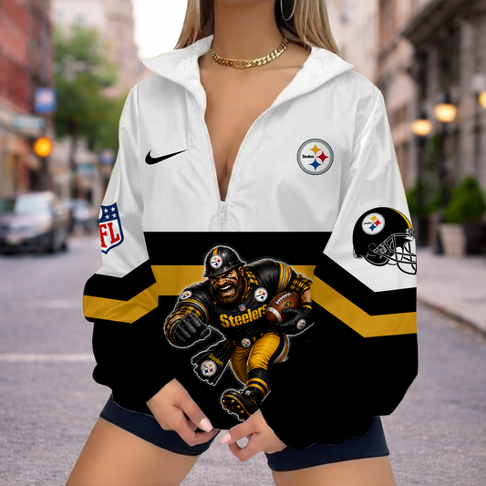 FINAL SALE - NEW CUSTOMIZED NFL14 PSB PITTSBURGH STEELERS V-NECK ZIPPER SWEATSHIRT JACKET