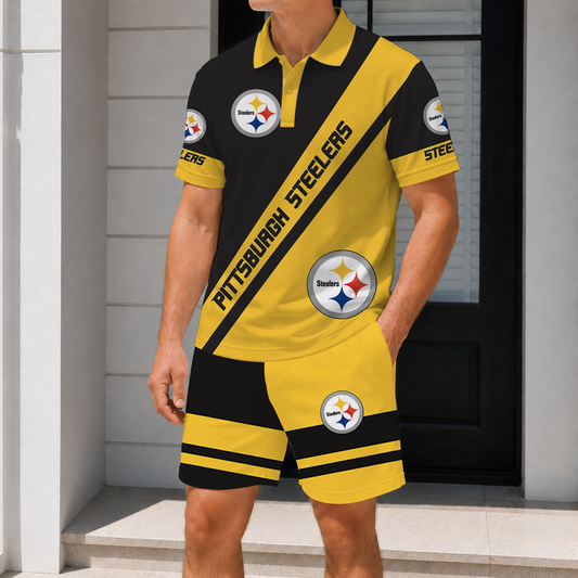FINAL SALE - NEW CUSTOMIZED NFL14 PSB PITTSBURGH STEELERS POLO SHIRT & SHORT PANTS SET