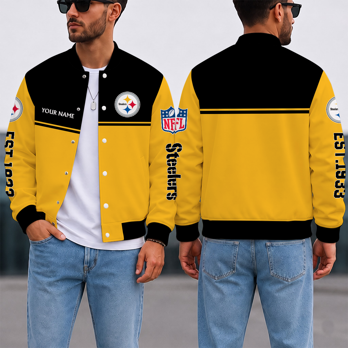 FINAL SALE - NEW CUSTOMIZED NFL14 PSB PITTSBURGH STEELERS SATIN VARSITY & BASEBALL JACKET