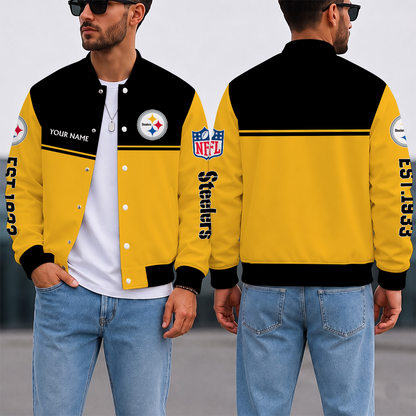 FINAL SALE - NEW CUSTOMIZED NFL14 PSB PITTSBURGH STEELERS SATIN VARSITY & BASEBALL JACKET
