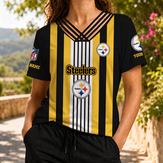 FINAL SALE - NEW CUSTOMIZED NFL14 PSB PITTSBURGH STEELERS V-NECK SHIRT