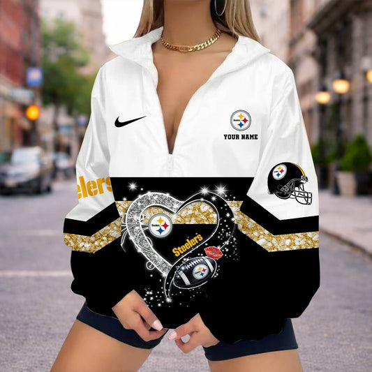 FINAL SALE - NEW CUSTOMIZED NFL14 PSB PITTSBURGH STEELERS V-NECK ZIPPER SWEATSHIRT JACKET
