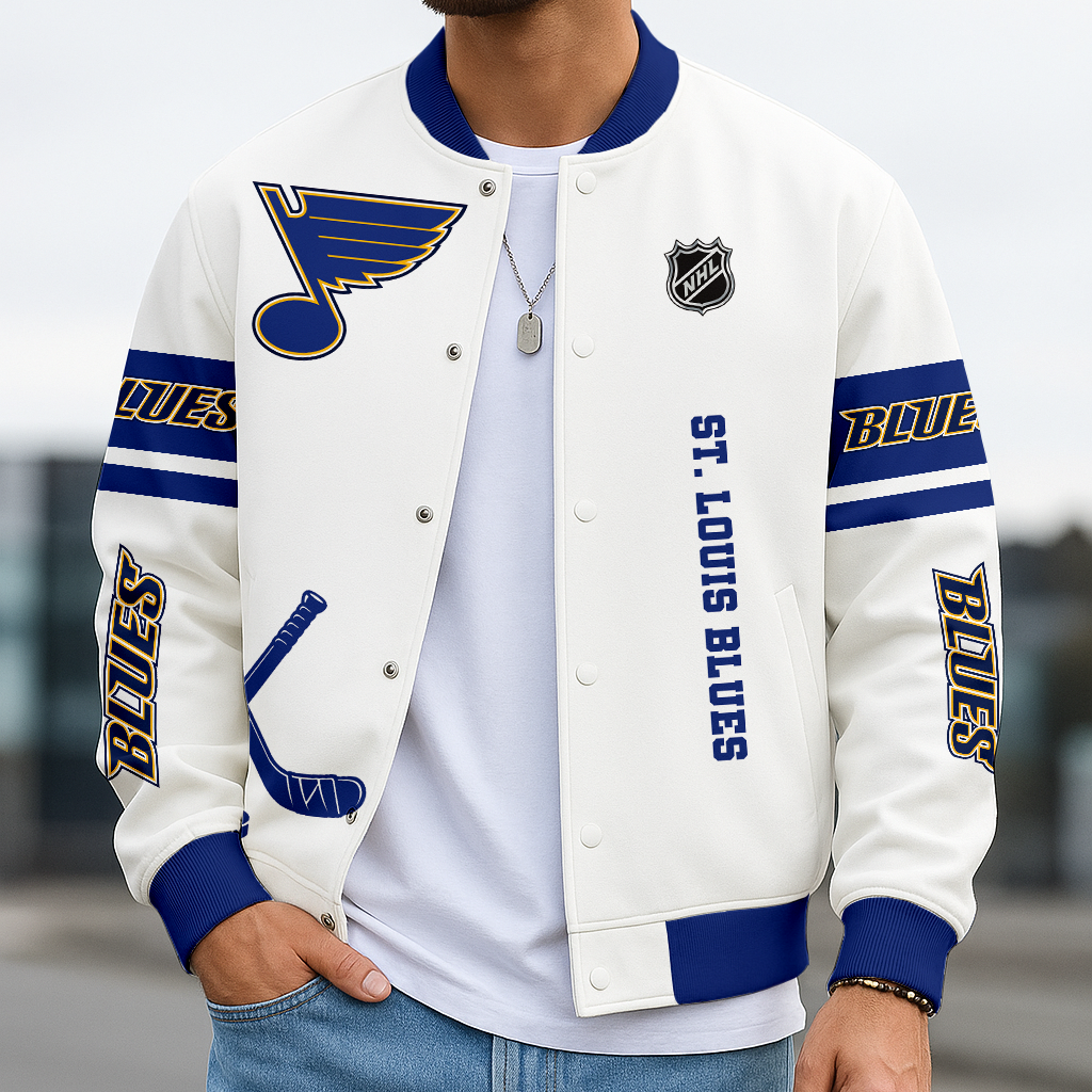 LIMITED EDITION - NEW CUSTOMIZED NHL14 SLB SL BLUES BASEBALL JACKET, SATIN VARSITY JACKET