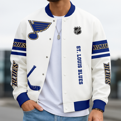 LIMITED EDITION - NEW CUSTOMIZED NHL14 SLB SL BLUES BASEBALL JACKET, SATIN VARSITY JACKET