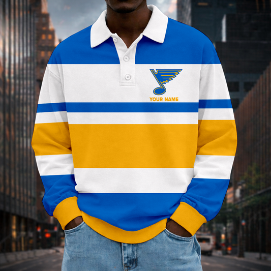 LIMITED EDITION - NEW CUSTOMIZED NHL14 SLB SL BLUES MEN LONG SLEEVE POLO