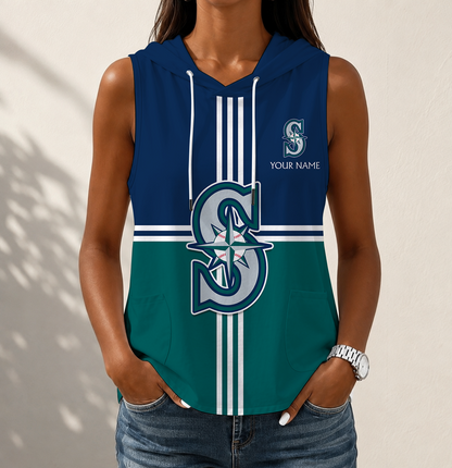 VIRAL EDITION - NEW CUSTOMIZED MLB14 SMS SEATTLE MARINERS WOMEN'S SLEEVELESS HOODED POCKET TANK TOP