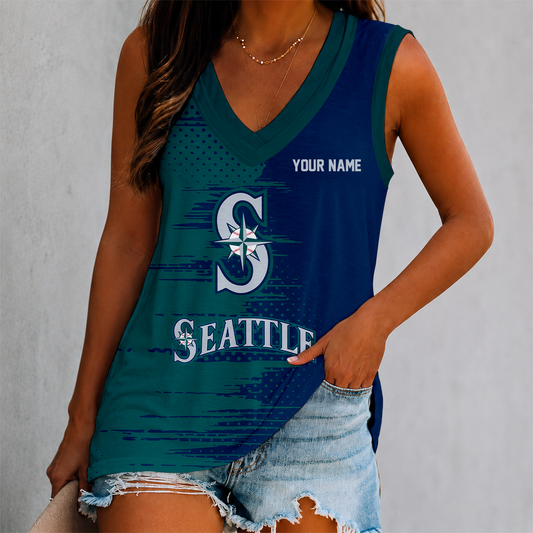 FINAL SALE - NEW CUSTOMIZED MLB14 SMS SEATTLE MARINERS WOMEN'S V-NECK TANK TOP