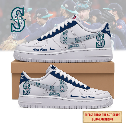 FINAL SALE - NEW CUSTOMIZED MLB14 SMS SEATTLE MARINERS AF1 SHOES