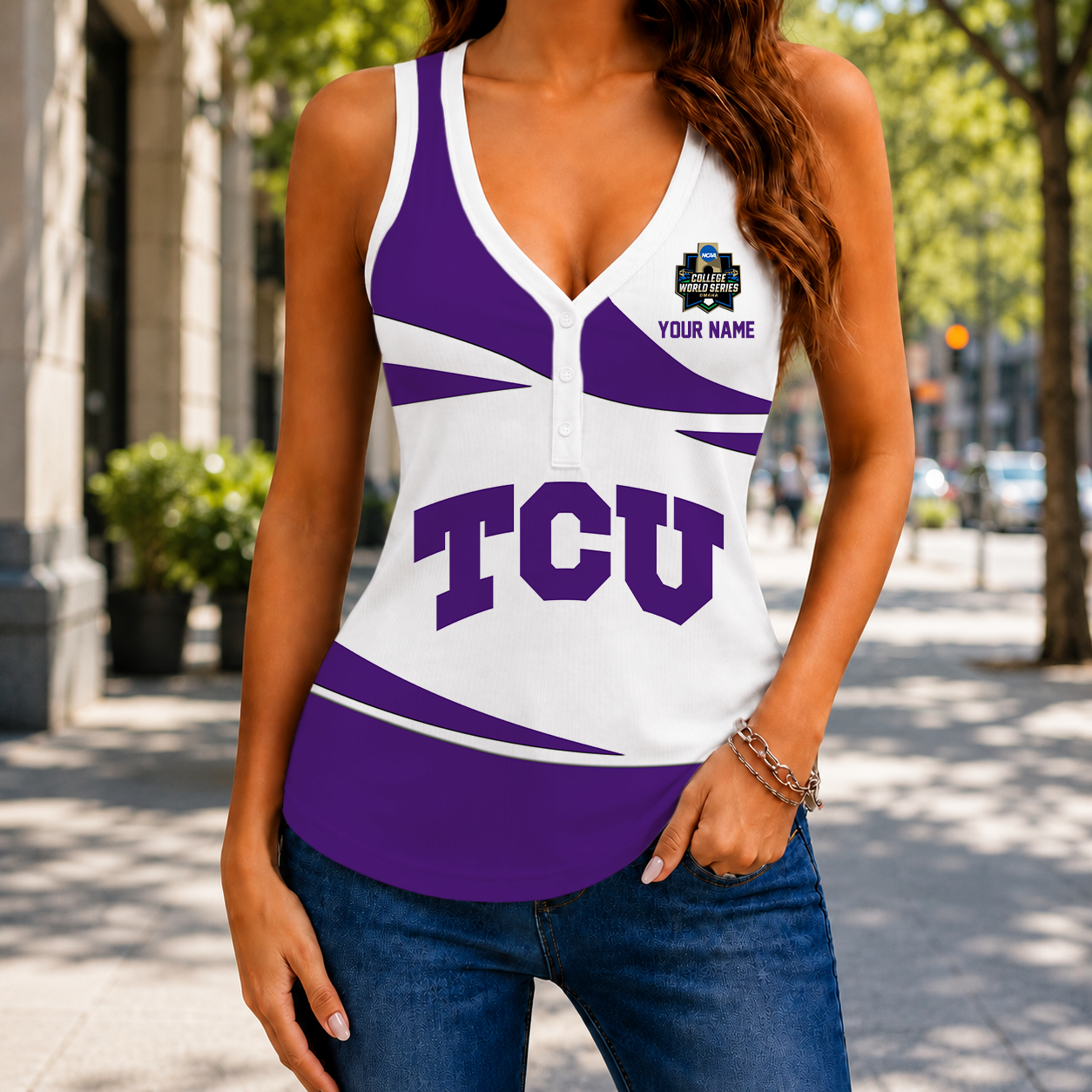 LIMITED EDITION - NEW CUSTOMIZED NCAA CWS14 THF TCU HORNED FROGS WOMEN'S V-NECK TANK TOP