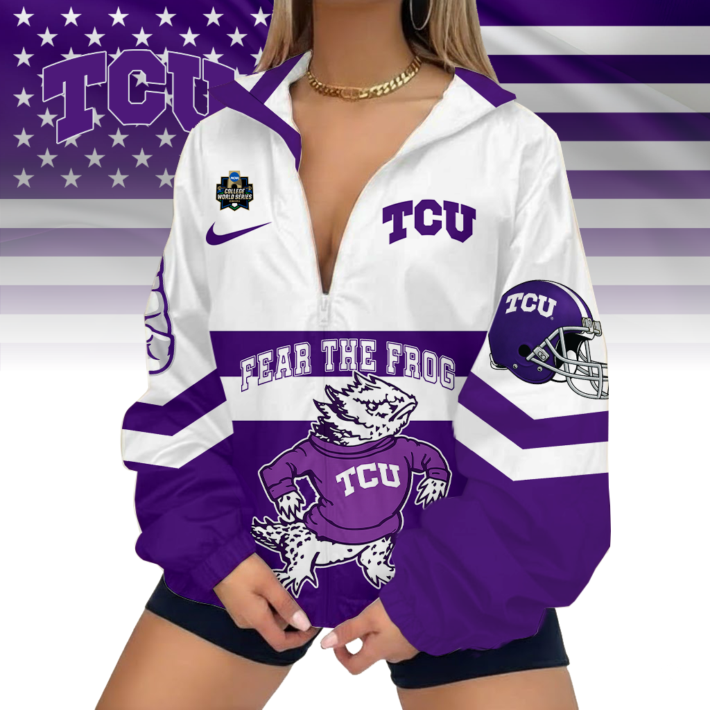 LIMITED EDITION - NEW CUSTOMIZED COLLEGE WORLD SERIES NCAA14 TCU HORNED FROGS V-NECK ZIPPER SWEATSHIRT JACKET