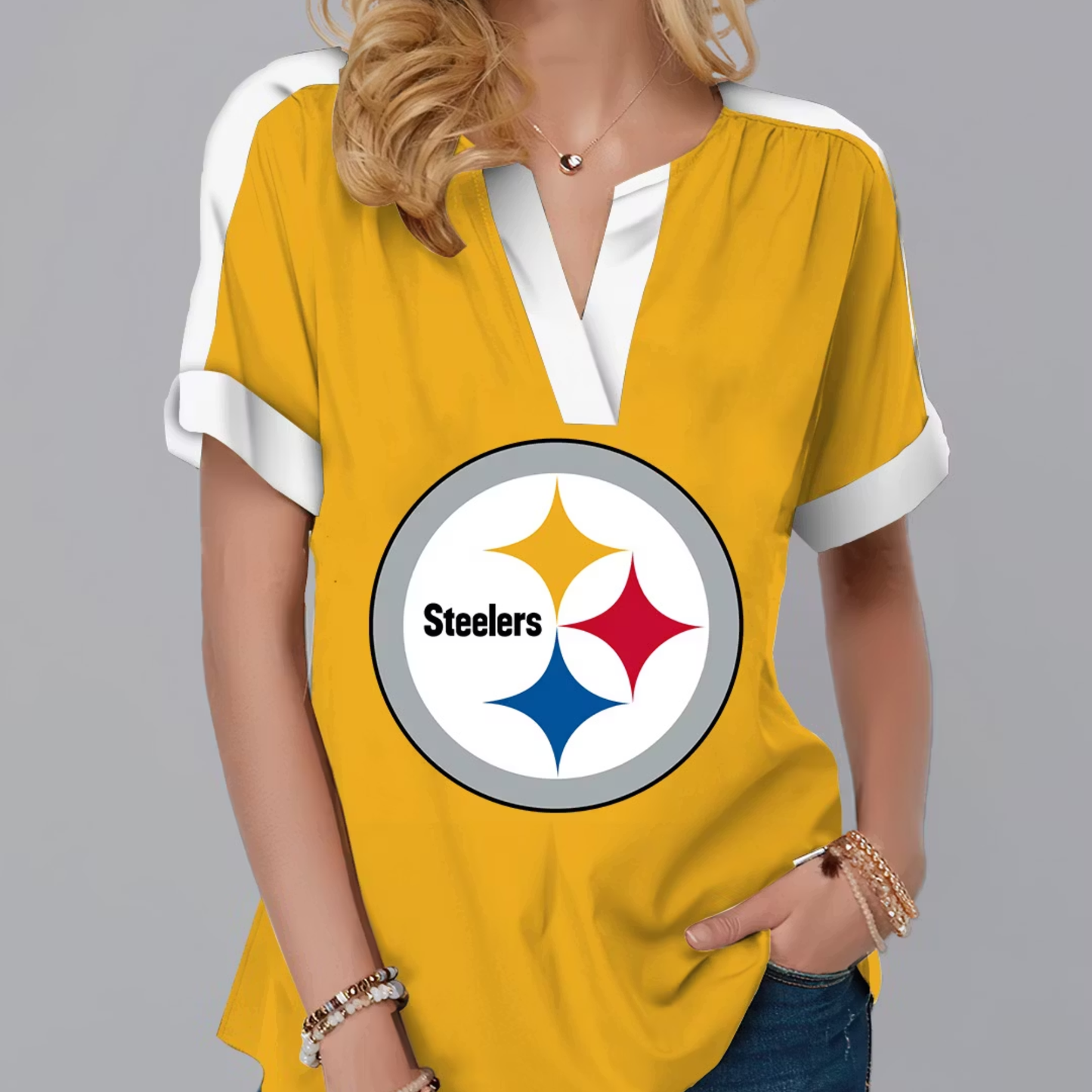 FINAL SALE - NEW CUSTOMIZED NFL14 PSB PITTSBURGH STEELERS V-NECK FEMALE SHIRT