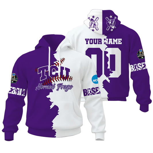 FINAL CLEARANCE - NEW CUSTOMIZED COLLEGE WORLD SERIES NCAA14 TCU HORNED FROGS UNISEX HOODIE & ZIP HOODIE