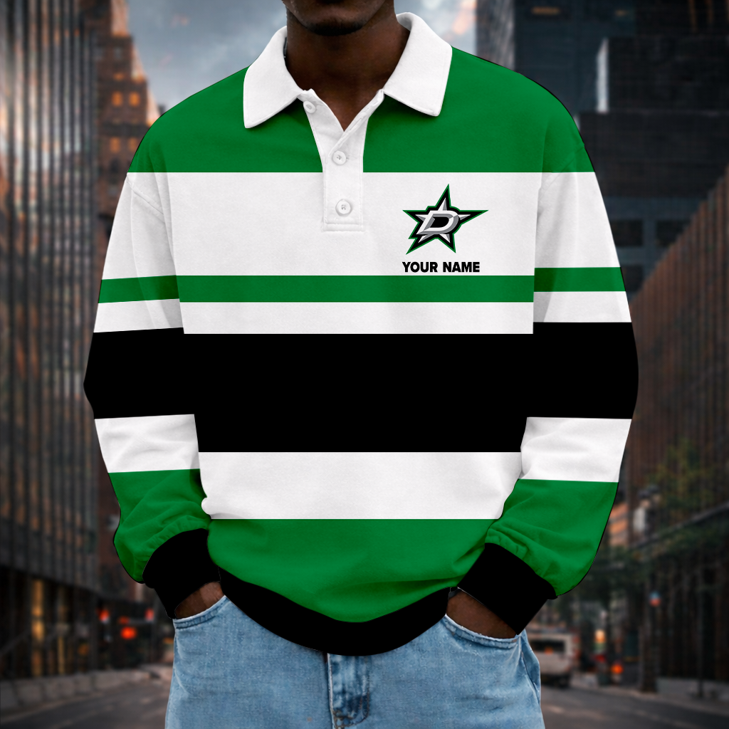 LIMITED EDITION - NEW CUSTOMIZED NHL15 DLS DL STARS MEN LONG SLEEVE POLO