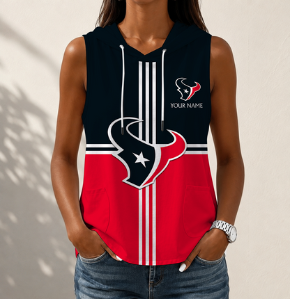 FINAL SALE - NEW CUSTOMIZED NFL15 HTT HOUSTON TEXANS WOMEN'S SLEEVELESS HOODED POCKET TANK TOP