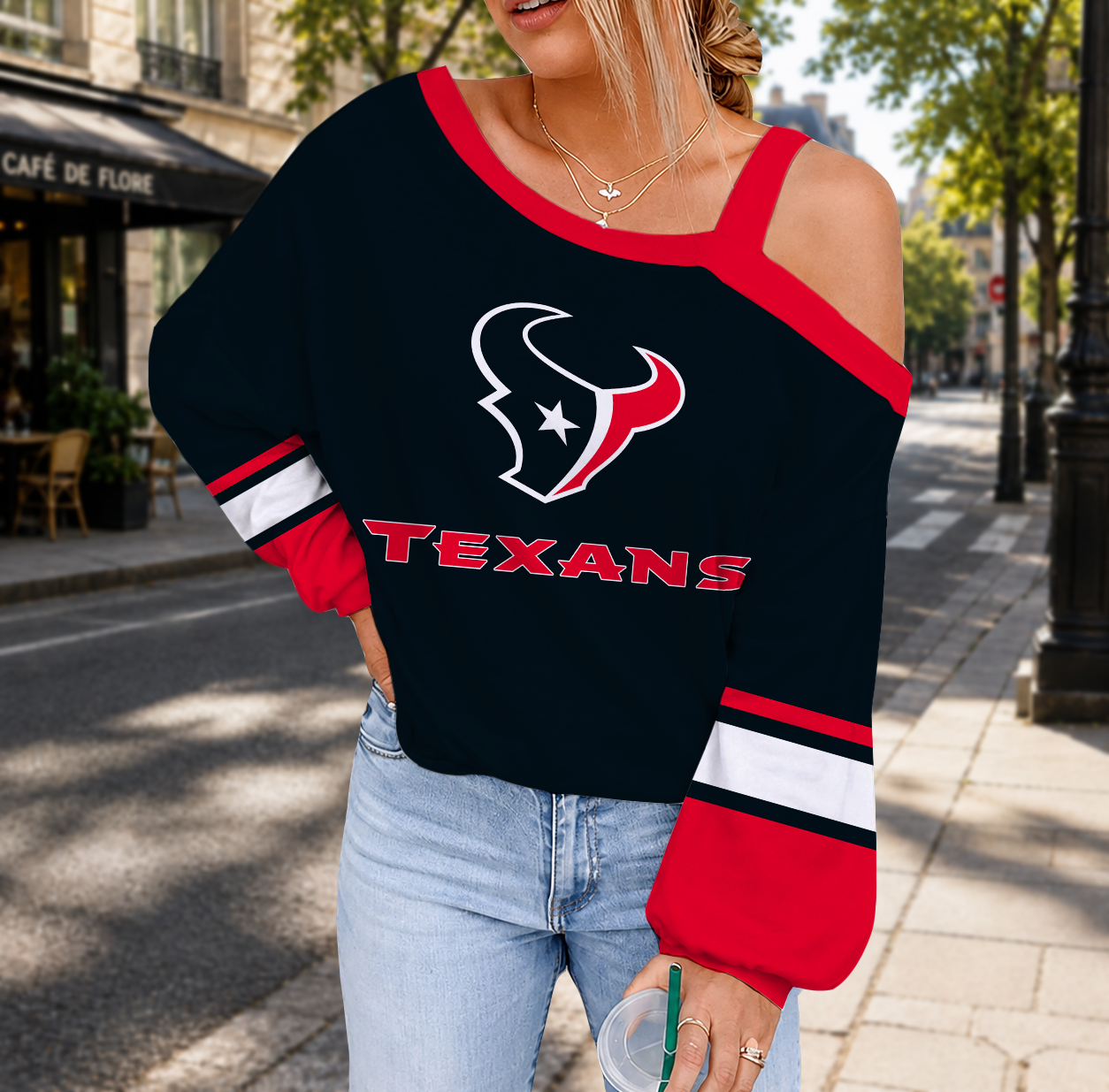 LIMITED EDITION - NEW CUSTOMIZED NFL15 HTT HOUSTON TEXANS DROP SHOULDER SWEATSHIRT