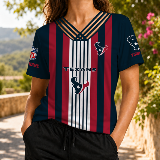 FINAL SALE - NEW CUSTOMIZED NFL15 HTT HOUSTON TEXANS V-NECK SHIRT