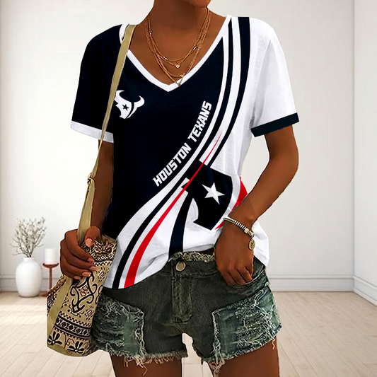 LIMITED EDITION - NEW CUSTOMIZED NFL15 HTT HOUSTON TEXANS V-NECK FEMALE SHIRT