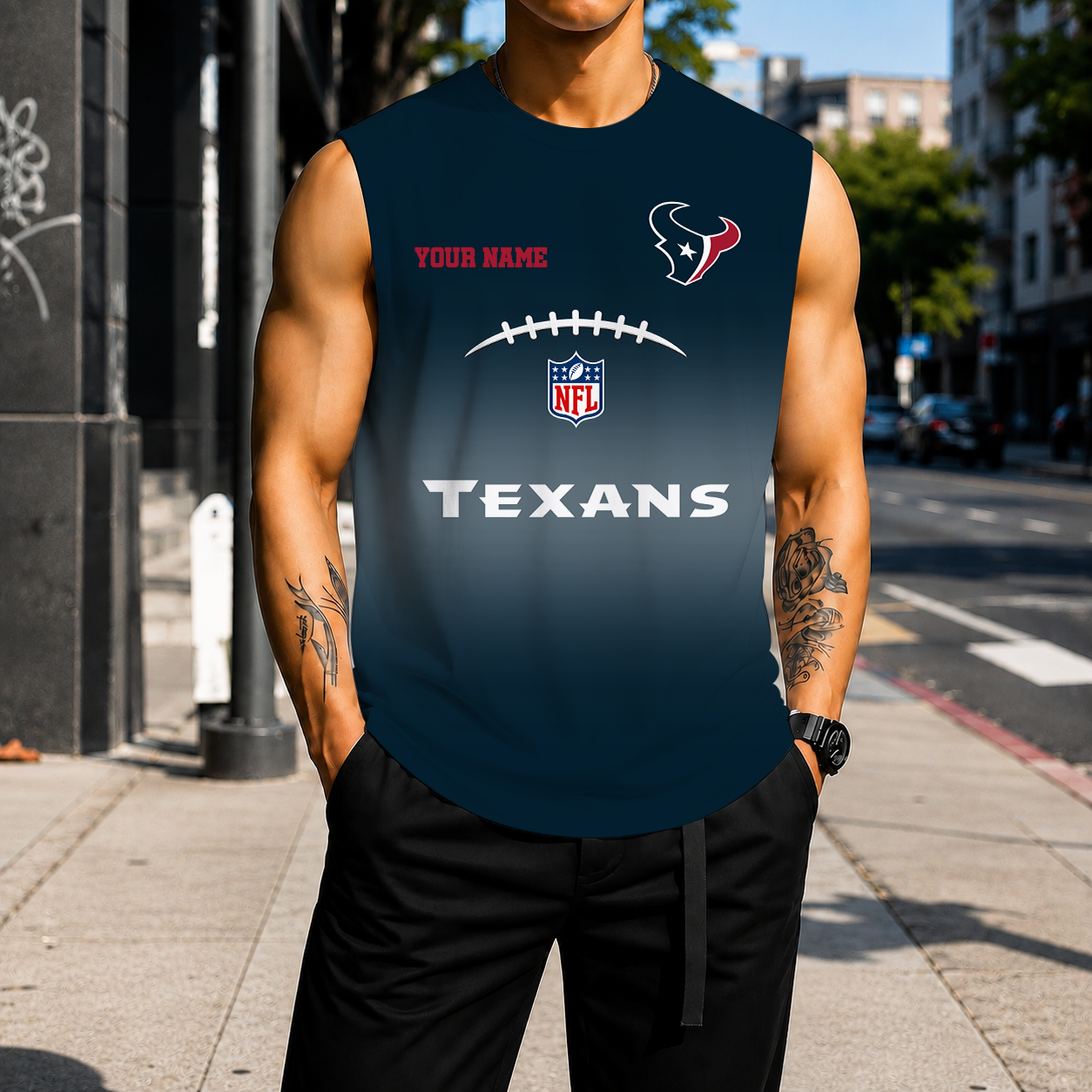 VIRAL EDITION - NEW CUSTOMIZED NFL15 HTT HOUSTON TEXANS MEN'S GYM SHIRT
