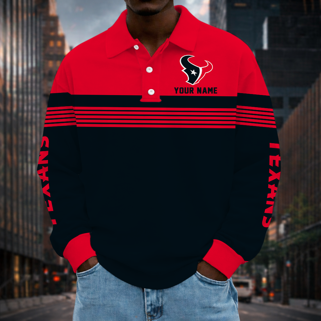 EXCLUSIVE EDITION - NEW CUSTOMIZED NFL15 HTT HOUSTON TEXANS LONG SLEEVE POLO SHIRT