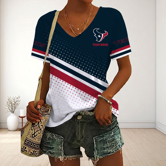 VIRAL EDITION - NEW CUSTOMIZED NFL15 HTT HOUSTON TEXANS V-NECK FEMALE SHIRT