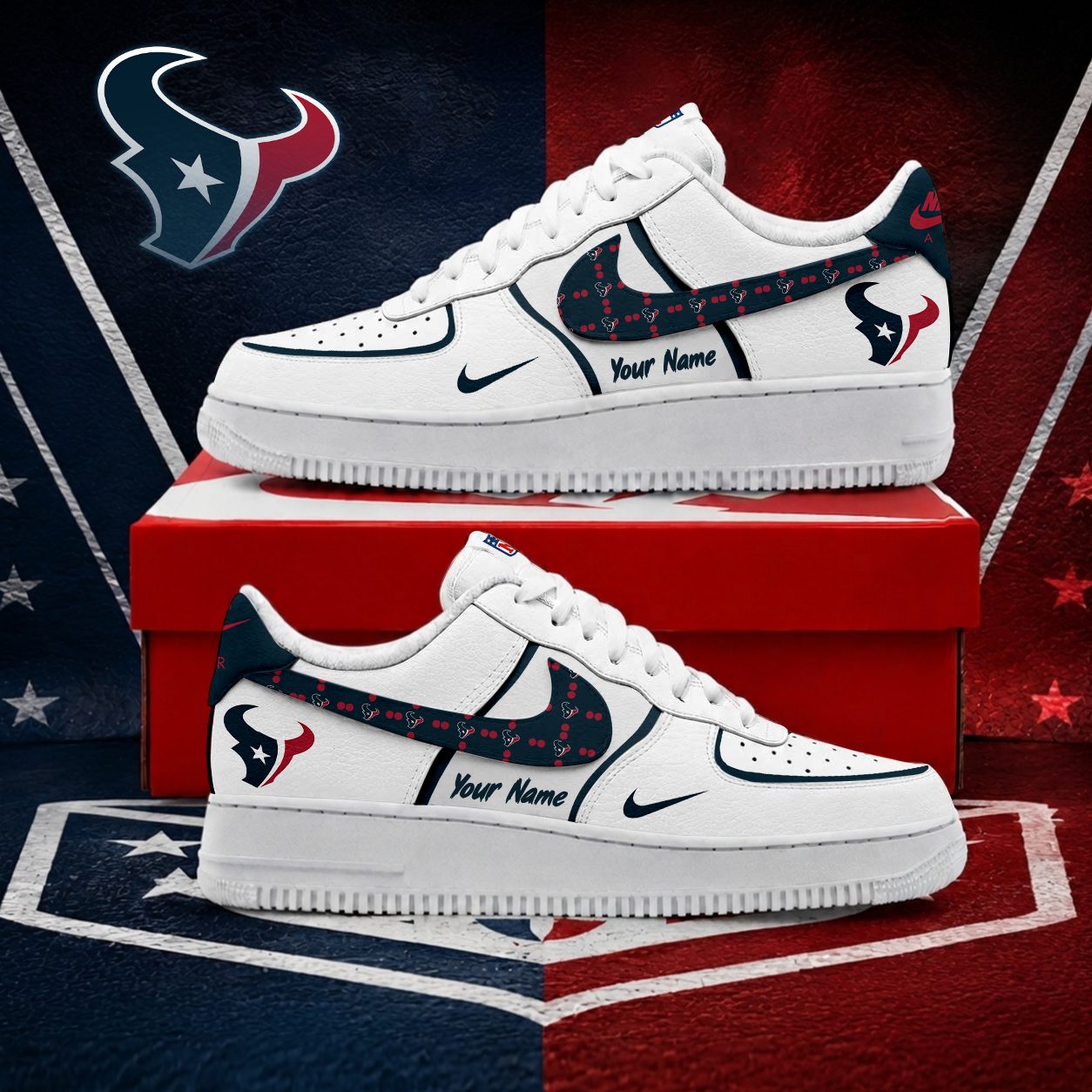 FINAL SALE - NEW CUSTOMIZED NFL15 HTT HOUSTON TEXANS AF1 SHOES