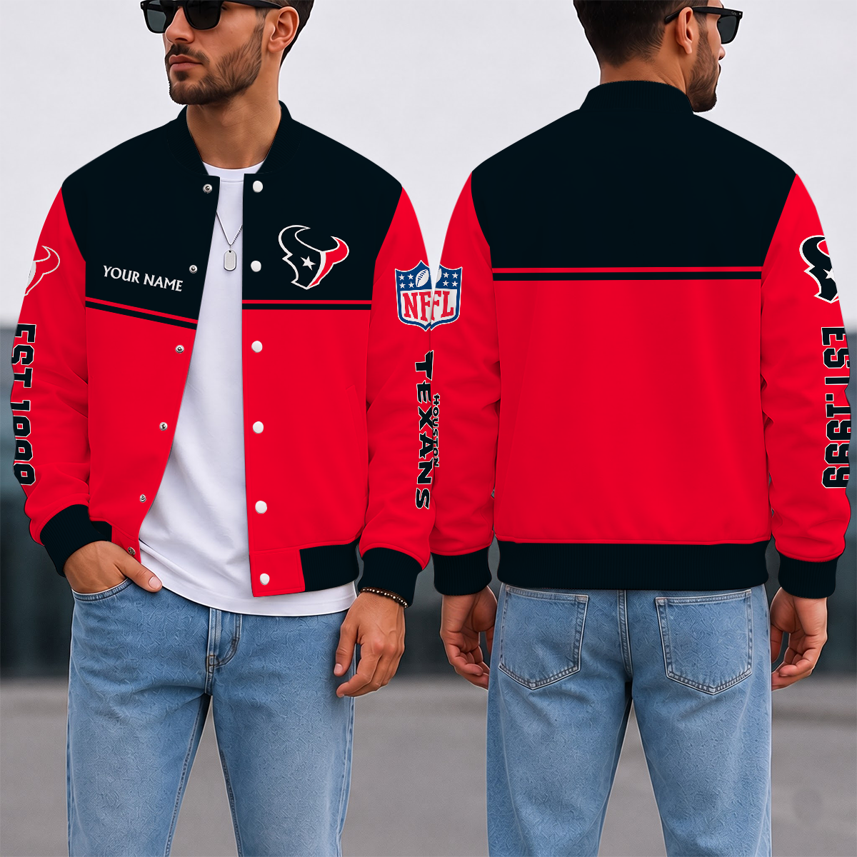 FINAL SALE - NEW CUSTOMIZED NFL15 HTT HOUSTON TEXANS SATIN VARSITY & BASEBALL JACKET