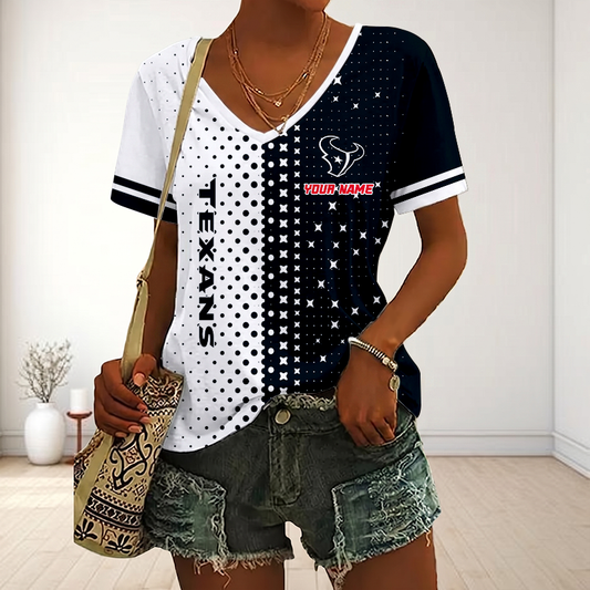 FINAL SALE - NEW CUSTOMIZED NFL15 HTT HOUSTON TEXANS V-NECK FEMALE SHIRT
