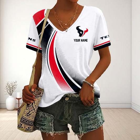 FINAL SALE - NEW CUSTOMIZED NFL15 HTT HOUSTON TEXANS V-NECK FEMALE SHIRT