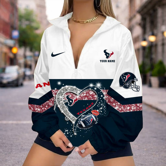 FINAL SALE - NEW CUSTOMIZED NFL15 HTT HOUSTON TEXANS V-NECK ZIPPER SWEATSHIRT JACKET