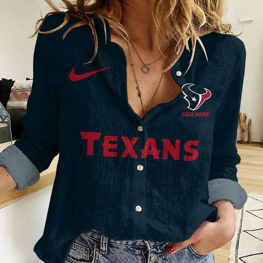 FINAL SALE - NEW CUSTOMIZED NFL15 HTT HOUSTON TEXANS WOMEN CASUAL SHIRT