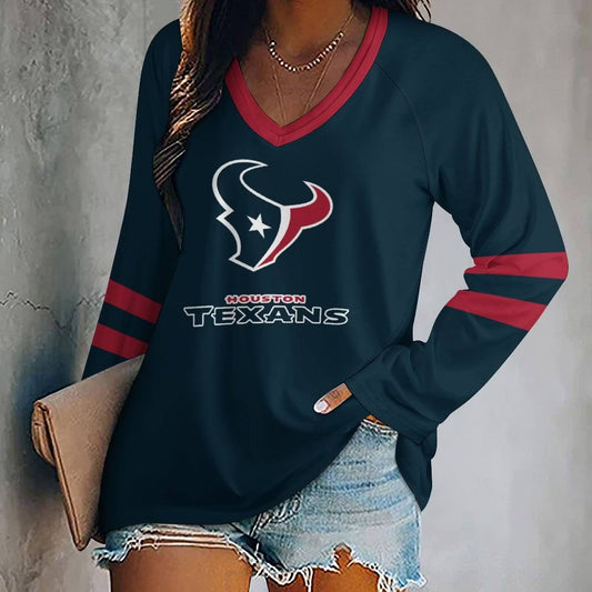 FLASH SALE - NEW CUSTOMIZED NFL15 HTT HOUSTON TEXANS WOMEN'S V-NECK LONG SLEEVED SHIRT