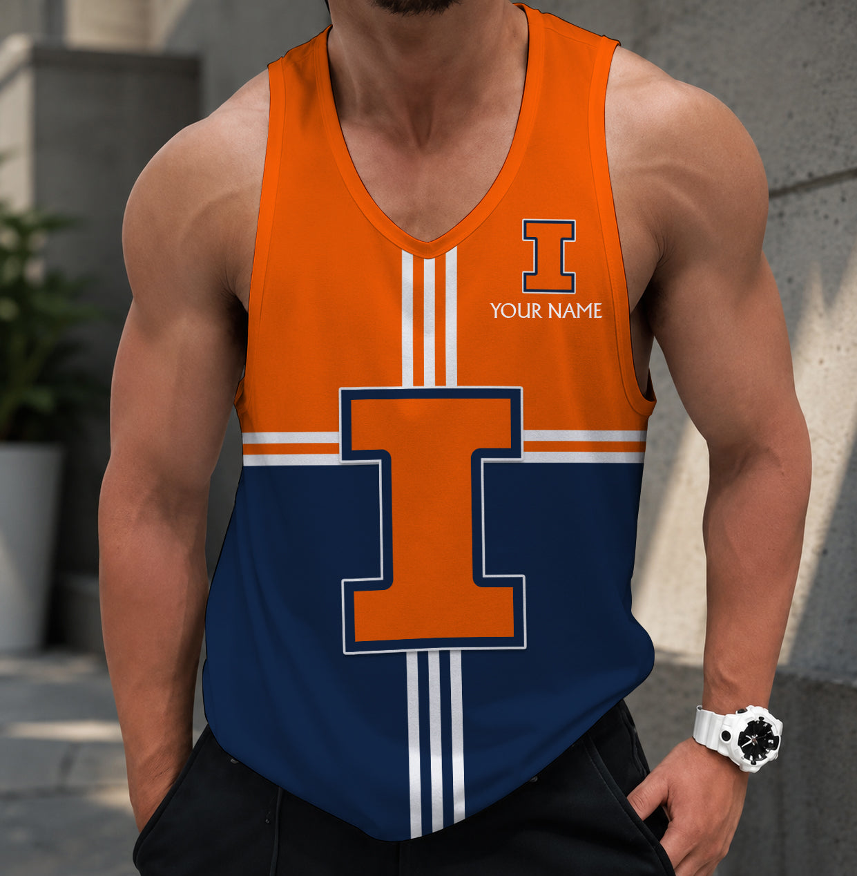 SPECIAL EDTION - NEW CUSTOMIZED NCAA MAM15 IFI ILLINOIS FIGHTING ILLINI STRAPPY UNISEX TANK TOP