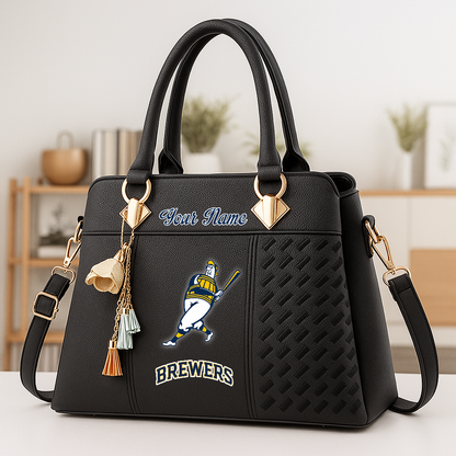 LIMITED EDITION - NEW CUSTOMIZED MLB15 MBS MW BREWERS ZIP HANDBAG MULTICOLOR