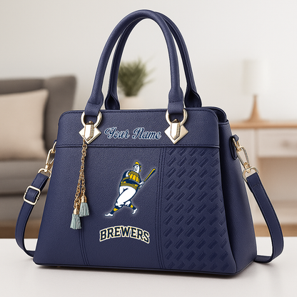 LIMITED EDITION - NEW CUSTOMIZED MLB15 MBS MW BREWERS ZIP HANDBAG MULTICOLOR