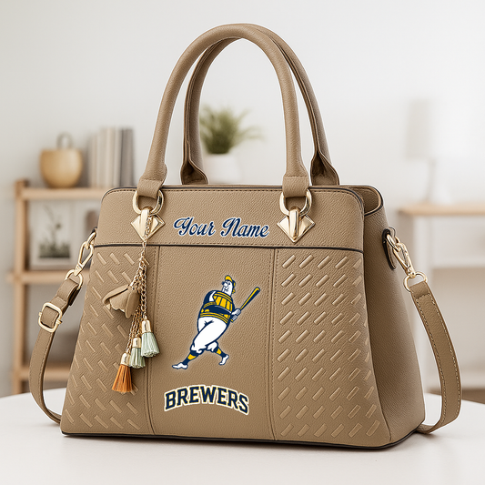 LIMITED EDITION - NEW CUSTOMIZED MLB15 MBS MW BREWERS ZIP HANDBAG MULTICOLOR