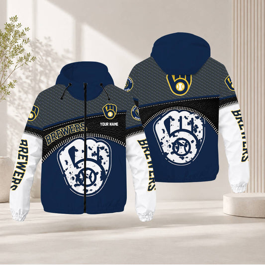 FINAL SALE - NEW CUSTOMIZED MLB15 MBS MILWAUKEE BREWERS WINDBREAKER JACKET