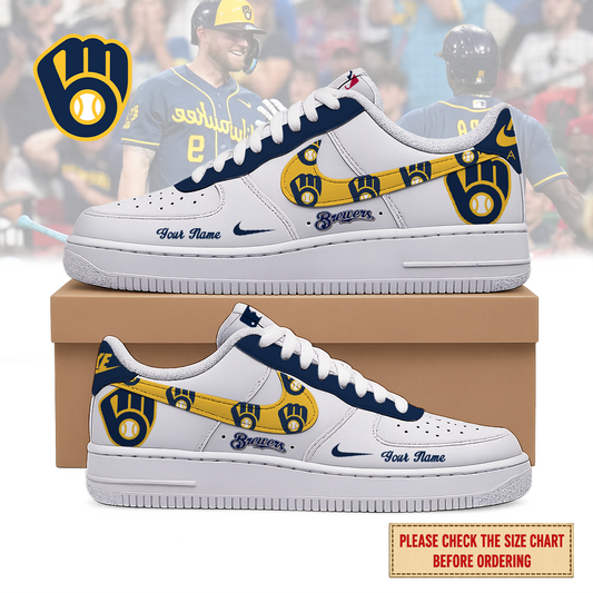 FINAL SALE - NEW CUSTOMIZED MLB15 MBS MILWAUKEE BREWERS AF1 SHOES