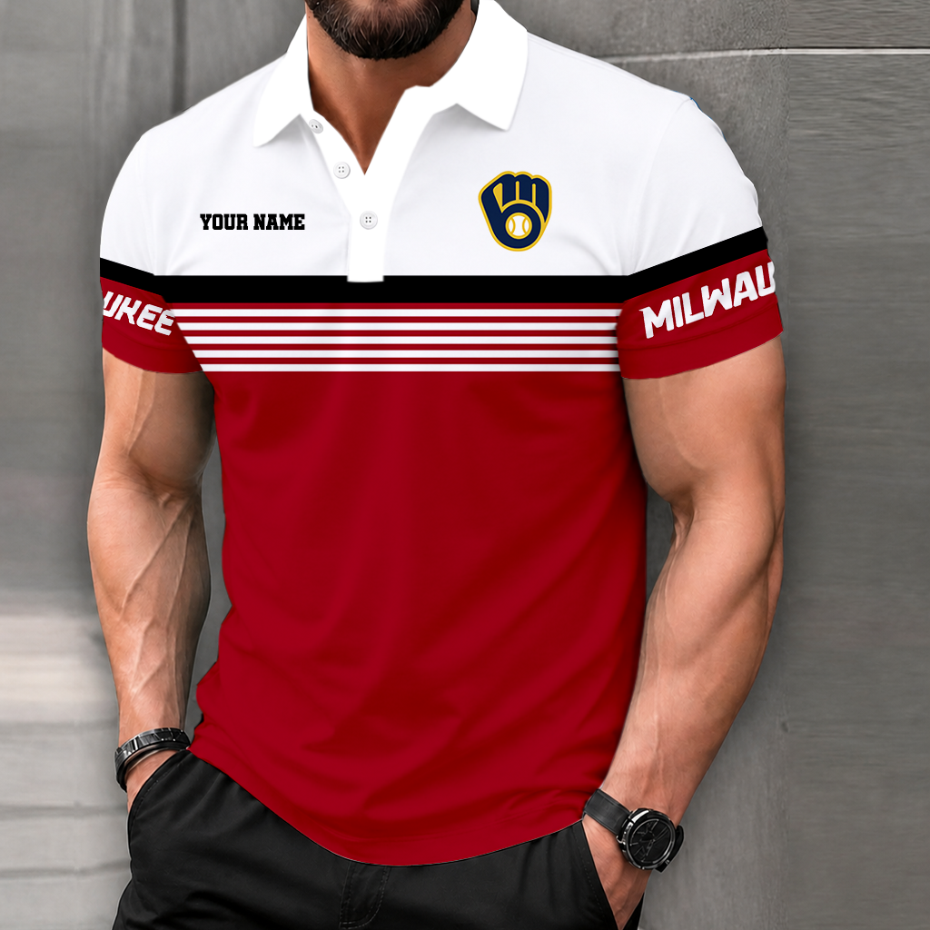 LIMITED EDITION - NEW CUSTOMIZED MLB15 MBS MILWAUKEE BREWERS POLO SHIRT