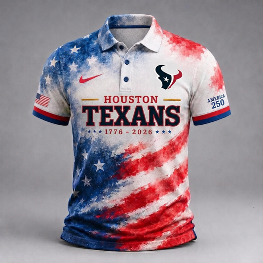 LIMITED EDITION - NEW CUSTOMIZED NFL15 HTT HOUSTON TEXANS USA 250TH ANNIVERSARY POLO SHIRT, ZIP POLO SHIRT & T-SHIRTS