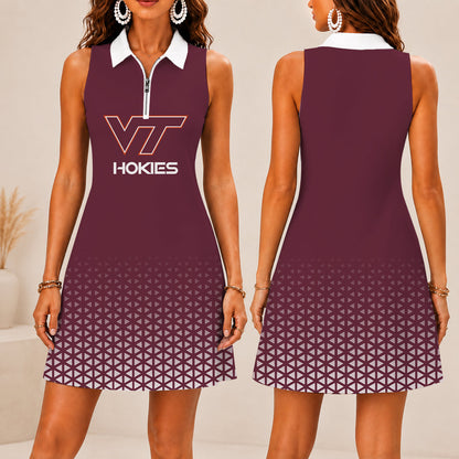 LIMITED EDITION - NEW CUSTOMIZED NCAA FBS15 VTH VIRGINIA TECH HOKIES WOMEN'S ZIP SLEEVELESS POLO DRESS
