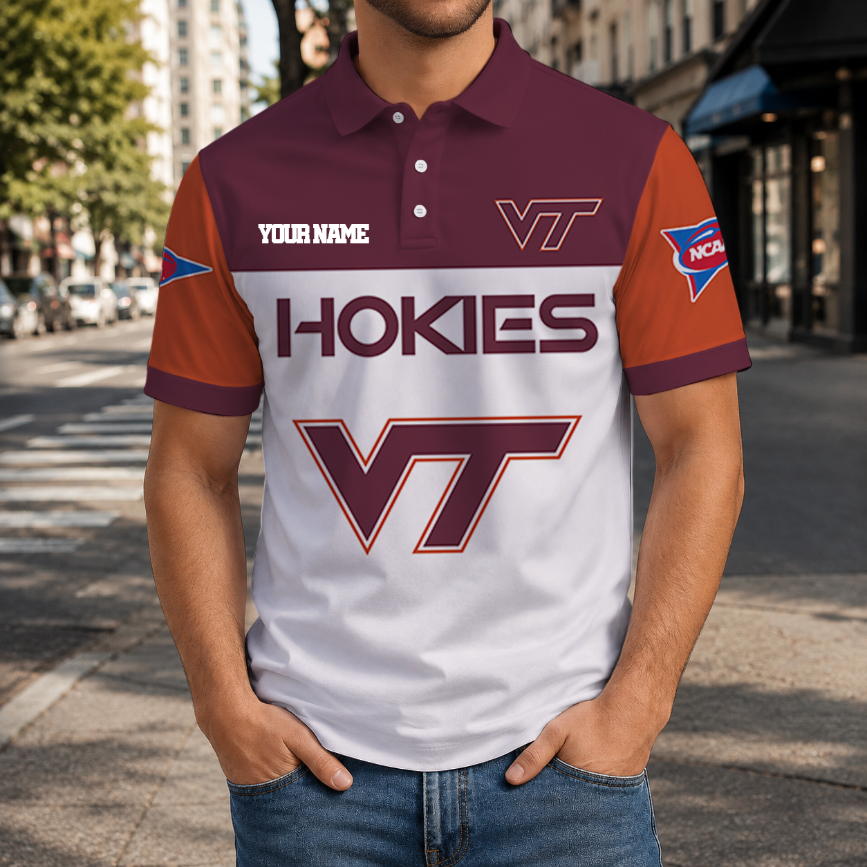 SPECIAL OFFER - NEW CUSTOMIZED NCAA FBS15 VTH VIRGINIA TECH HOKIES POLO SHIRT, ZIP POLO SHIRT & T-SHIRTS
