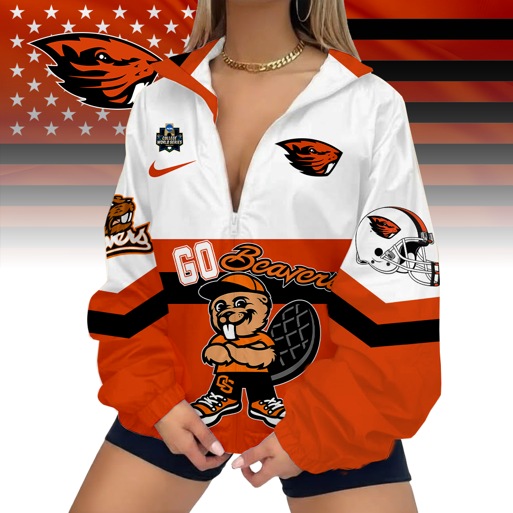 LIMITED EDITION - NEW CUSTOMIZED COLLEGE WORLD SERIES NCAA15 OREGON STATE BEAVERS V-NECK ZIPPER SWEATSHIRT JACKET