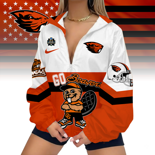 LIMITED EDITION - NEW CUSTOMIZED COLLEGE WORLD SERIES NCAA15 OREGON STATE BEAVERS V-NECK ZIPPER SWEATSHIRT JACKET
