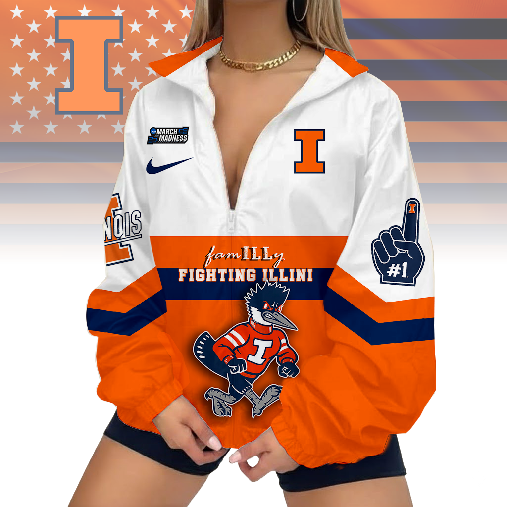 LIMITED EDITION - NEW CUSTOMIZED MAM NCAA15 IFI IL FIGHTING ILLINI V-NECK ZIPPER JACKET