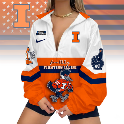 LIMITED EDITION - NEW CUSTOMIZED MAM NCAA15 IFI IL FIGHTING ILLINI V-NECK ZIPPER JACKET