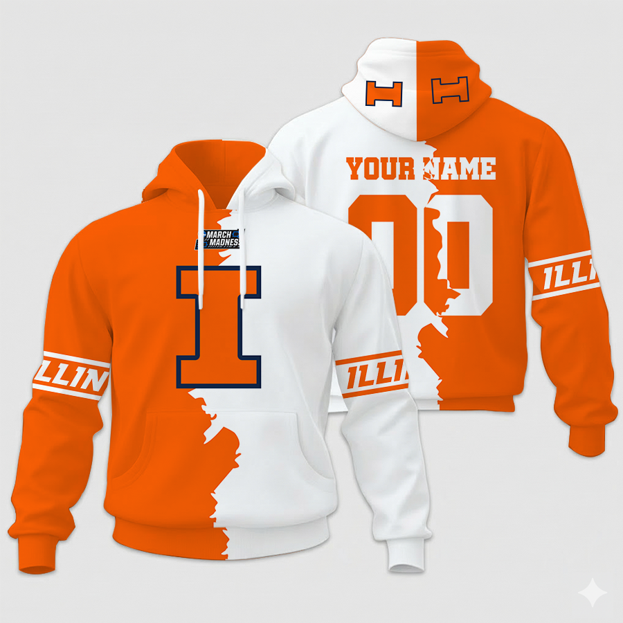 LIMITED EDITION - NEW CUSTOMIZED NCAA MAM15 IFI IL FIGHTING ILLINI UNISEX HOODIE & ZIP HOODIE