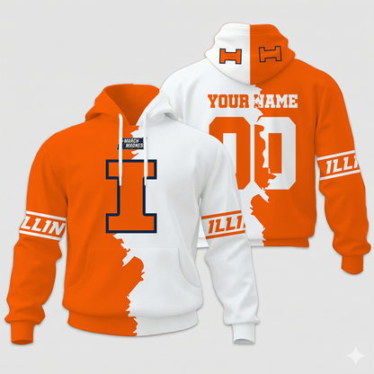 LIMITED EDITION - NEW CUSTOMIZED NCAA MAM15 IFI IL FIGHTING ILLINI UNISEX HOODIE & ZIP HOODIE