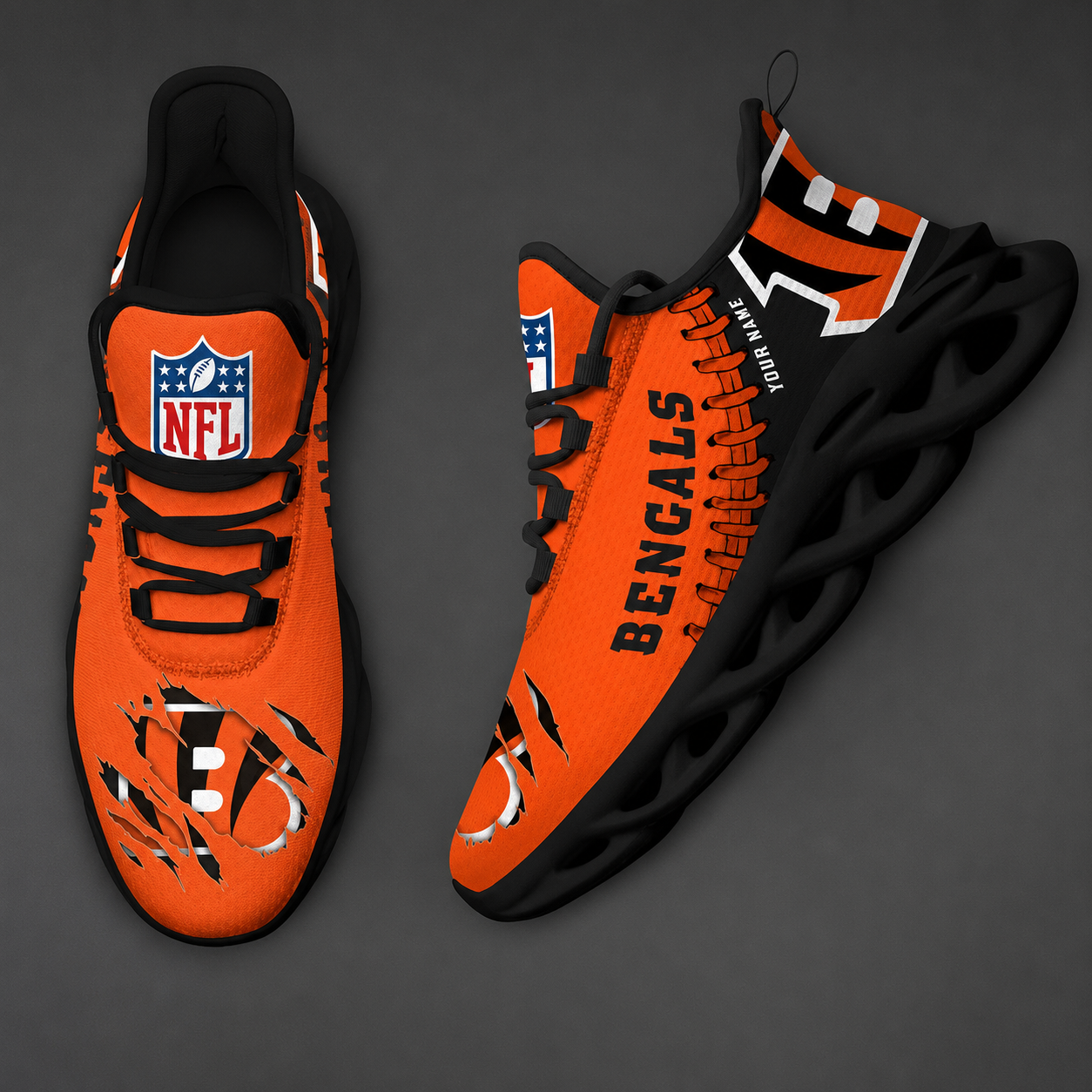 FINAL SALE - NEW CUSTOMIZED NFL16 CCB CINCINNATI BENGALS UNISEX MAX SOUL SHOES