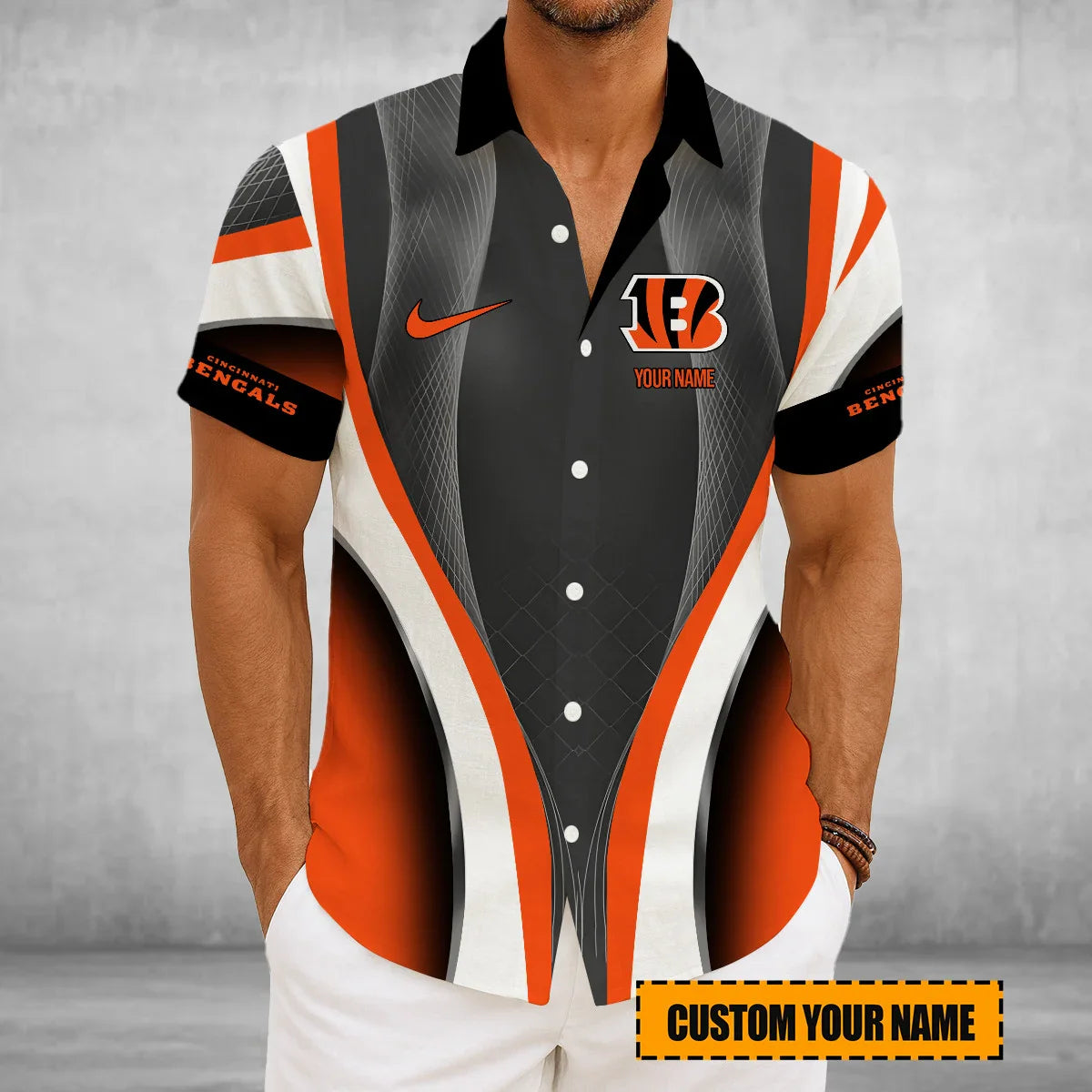LIMITED EDITION - NEW CUSTOMIZED NFL16 CCB CINCINNATI BENGALS SHORT SLEEVE BUTTON-UP SHIRT